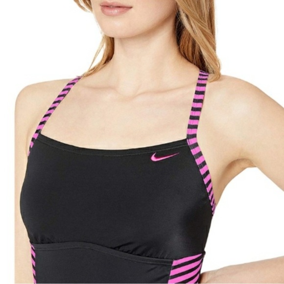 Nike Laser Stripe CrossBack One Piece Swimsuit One Piece Black & Purple Size M - Picture 2 of 13